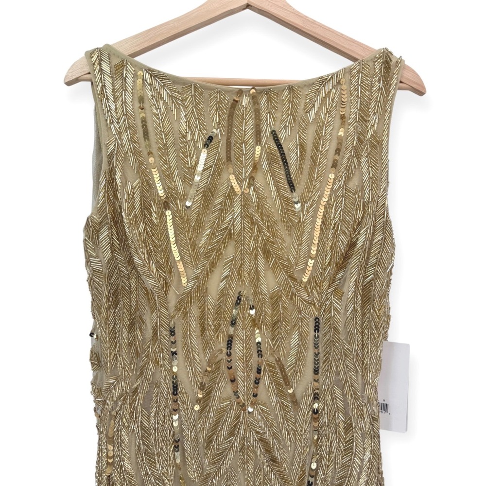 NWT Mac‎ Duggal Gold High Neck Sleeveless Embellished Gown $798 - Size 4 - Picture 6 of 14